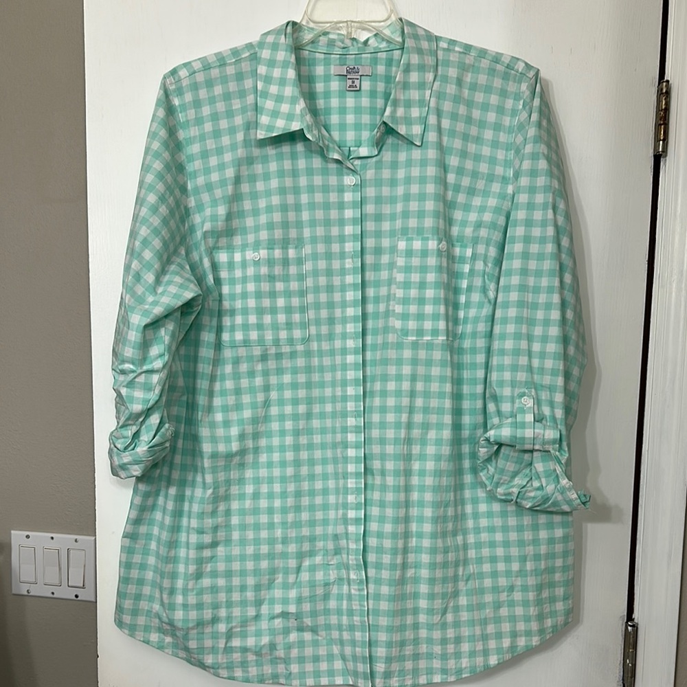 Croft & Barrow Green Checkered Women's Top